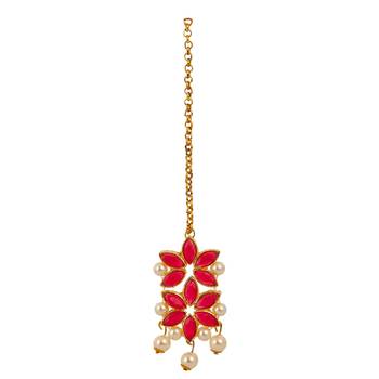 Red cubic zirconia maang-tikka 3