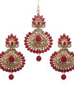 Red cubic zirconia maang-tikka