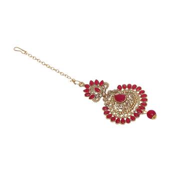 Red cubic zirconia maang-tikka 5