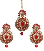 Red cubic zirconia maang-tikka