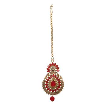 Red cubic zirconia maang-tikka 5