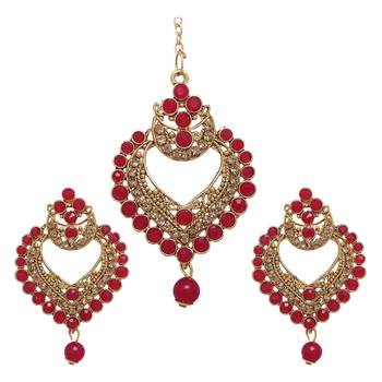 Red cubic zirconia maang-tikka 1