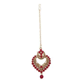 Red cubic zirconia maang-tikka 5