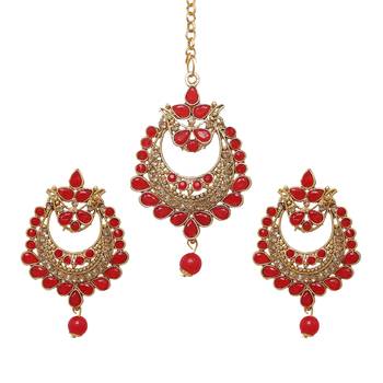 Red cubic zirconia maang-tikka 1
