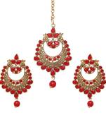 Red cubic zirconia maang-tikka