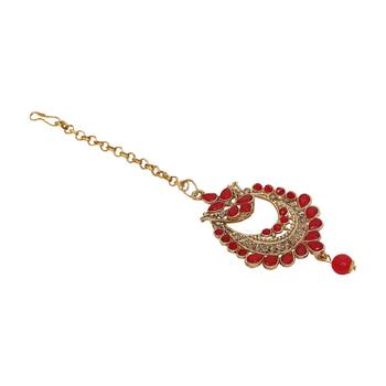 Red cubic zirconia maang-tikka 5