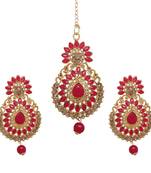 Red cubic zirconia maang-tikka