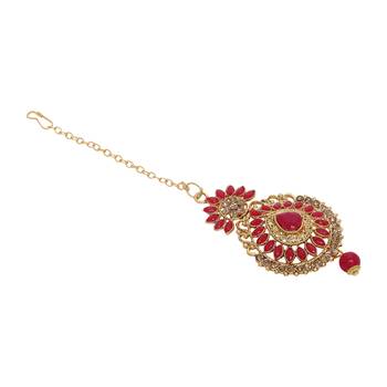 Red cubic zirconia maang-tikka 5
