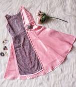 Baby Pink/Grey - Sparkle Jaal Flap Designed Sleeveless Gown for Girl Kids