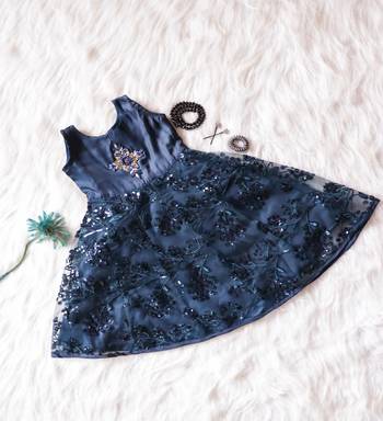 Turquoise - Heavy Imported Sequence Fabric All-over Kalli Patterned Gown for Girl Kids 1