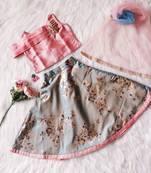 Onion-Pink/Teal - IMP Foil Print Circular Pattern Lehenga with Flap-Style Choli & Net Dupatta for Girl Kids