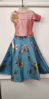 Onion-Pink/Teal - IMP Foil Print Circular Pattern Lehenga with Flap-Style Choli & Net Dupatta for Girl Kids 3