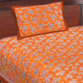 Cotton Single Bedsheet Leaves Print with 1 Pillow Cover (Size - 60" X 90", Color - Mustard) 3