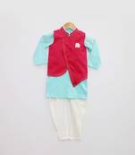 Hot Pink Embroidery Jacket with Blue Kurta and Pant