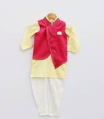 Hot Pink Embroidery Jacket with Yellow Kurta and Pant