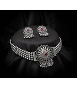 Maroon Tradtional silver Plated Alloy Necklace