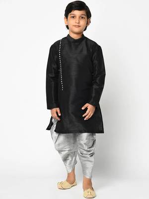 Boys Black & Grey Solid Kurta with Patala Pants 1