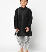 Boys Black & Grey Solid Kurta with Patala Pants