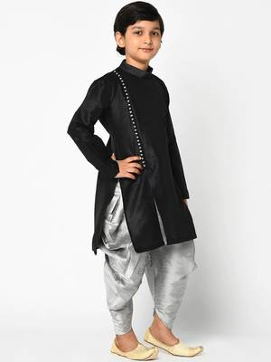 Boys Black & Grey Solid Kurta with Patala Pants 3