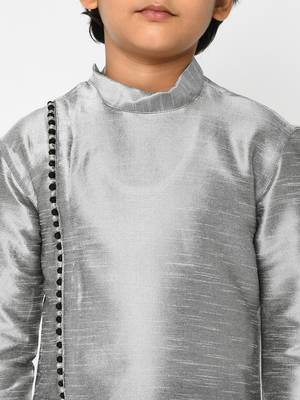 Boys Silver-Toned & Black Solid Kurta with Patiala pants 2