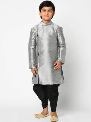 Boys Silver-Toned & Black Solid Kurta with Patiala pants 1