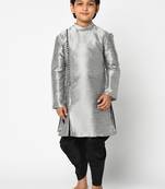 Boys Silver-Toned & Black Solid Kurta with Patiala pants