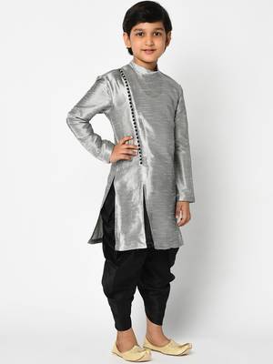 Boys Silver-Toned & Black Solid Kurta with Patiala pants 3