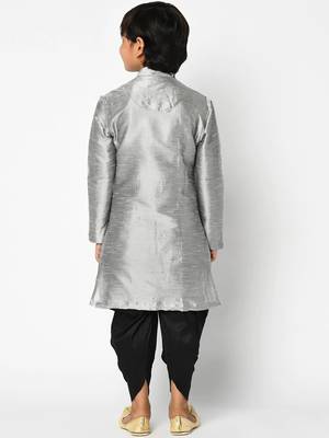 Boys Silver-Toned & Black Solid Kurta with Patiala pants 4