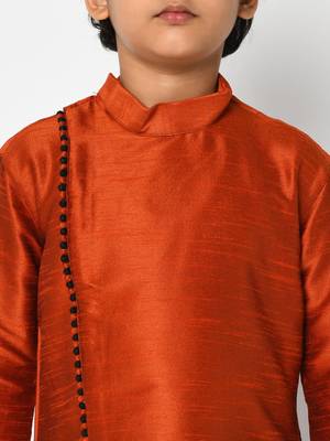 Boys Orange & Black Solid Kurta with Patiala bottom 2