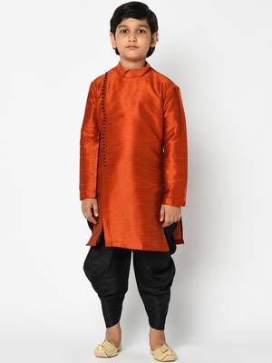 Boys Orange & Black Solid Kurta with Patiala bottom 1