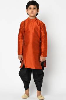 Boys Orange & Black Solid Kurta with Patiala bottom