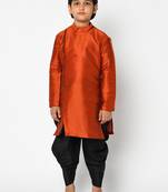 Boys Orange & Black Solid Kurta with Patiala bottom