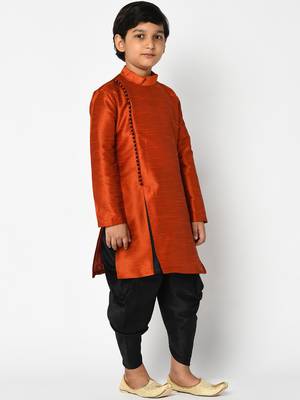 Boys Orange & Black Solid Kurta with Patiala bottom 3