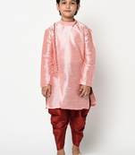 Boys peach Coloured & Red Solid Kurti with Patiala