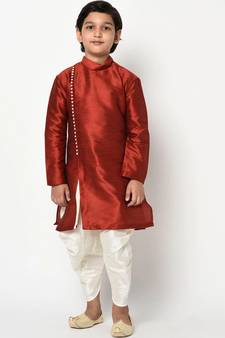 Boys maroon & White Embroidered Kurta with Patiala