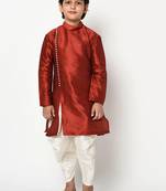 Boys maroon & White Embroidered Kurta with Patiala