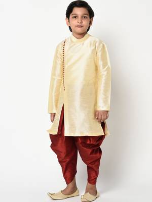 Boys Cream-Coloured Solid Kurta with Patiala 1