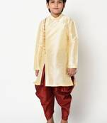 Boys Cream-Coloured Solid Kurta with Patiala
