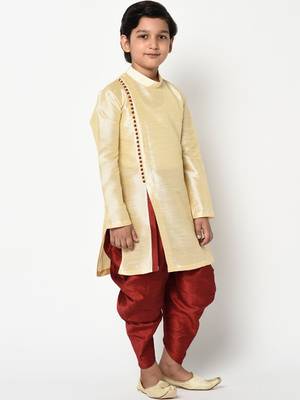 Boys Cream-Coloured Solid Kurta with Patiala 3