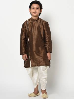 Boys Brown & Cream-Coloured Solid Kurta with patiala Pants 1