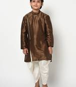 Boys Brown & Cream-Coloured Solid Kurta with patiala Pants