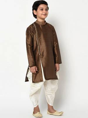 Boys Brown & Cream-Coloured Solid Kurta with patiala Pants 3