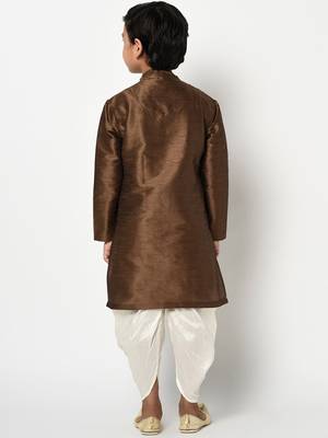Boys Brown & Cream-Coloured Solid Kurta with patiala Pants 4