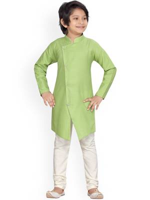 Boys Green Regular Straight Pure Cotton Kurta with Pyjamas 1
