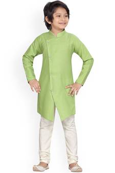 Boys Green Regular Straight Pure Cotton Kurta with Pyjamas