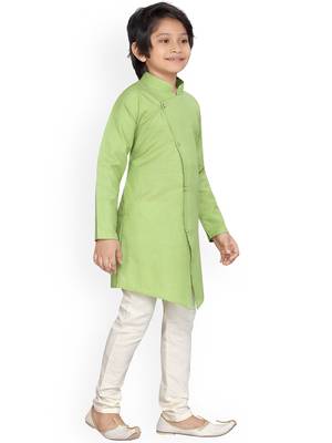 Boys Green Regular Straight Pure Cotton Kurta with Pyjamas 3