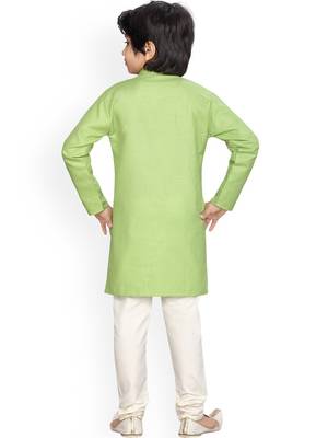 Boys Green Regular Straight Pure Cotton Kurta with Pyjamas 4