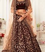 Maroon Thread Dori And Sequins Embroidered Velvet Lehenga Choli For Bride