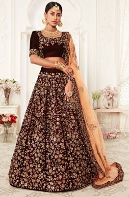 Maroon Thread Dori And Sequins Embroidered Velvet Lehenga Choli For Bride 2