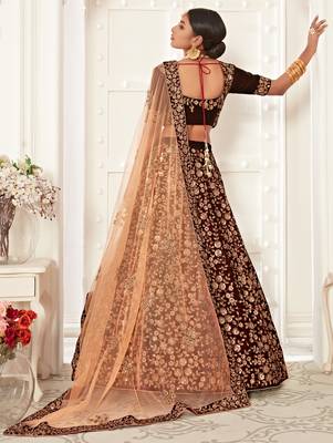 Maroon Thread Dori And Sequins Embroidered Velvet Lehenga Choli For Bride 3